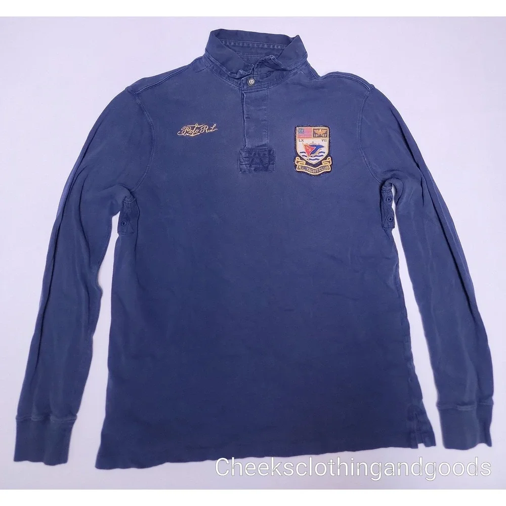 Polo Ralph Lauren RLYC Yacht Club Rugby LS Shirt size LARGE PREP Vintage Style